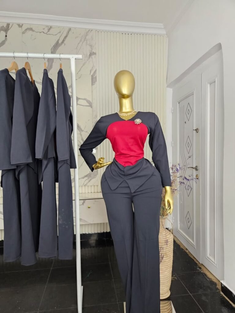 Women's Charcoal Trouser Suit with Red Panel Top — Pels Unisex Kloset