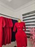 Women's Corporate Dress with Asymmetric Buttons and Wrap Skirt in Red — Pels Unisex Kloset