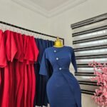 Women's Corporate Dress with Asymmetric Buttons and Wrap Skirt in Steel Blue — Pels Unisex Kloset