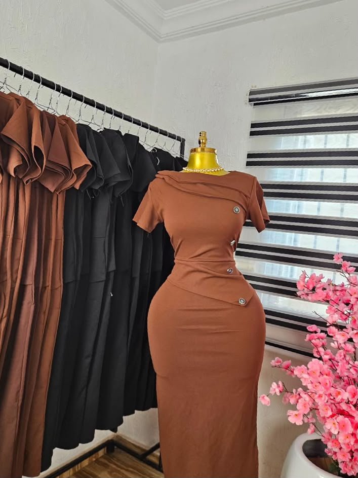 Women's Corporate Dress with Fold Collar and Side Buttons in Rust — Pels Unisex Kloset