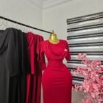 Women's Crimson Corporate Dress with Draped Cowl Bust — Pels Unisex Kloset