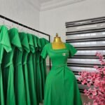 Women's Green Flared Corporate Dress with Belt Detail — Pels Unisex Kloset