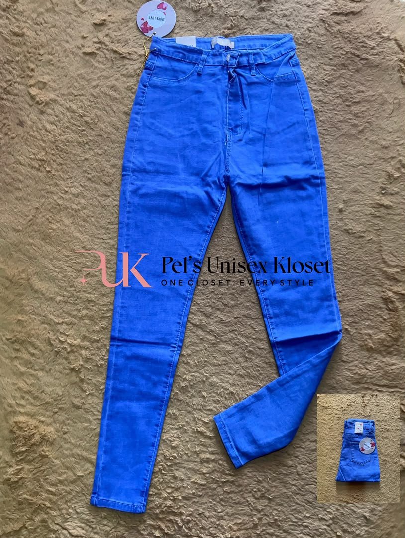 puk b4 womens high waist skinny jeans cobalt Women's High-Waist Skinny Jeans in Cobalt Blue — Pels Unisex Kloset