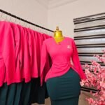Women's Hot Pink Peplum Top and Teal Pencil Skirt Two Piece Set — Pels Unisex Kloset