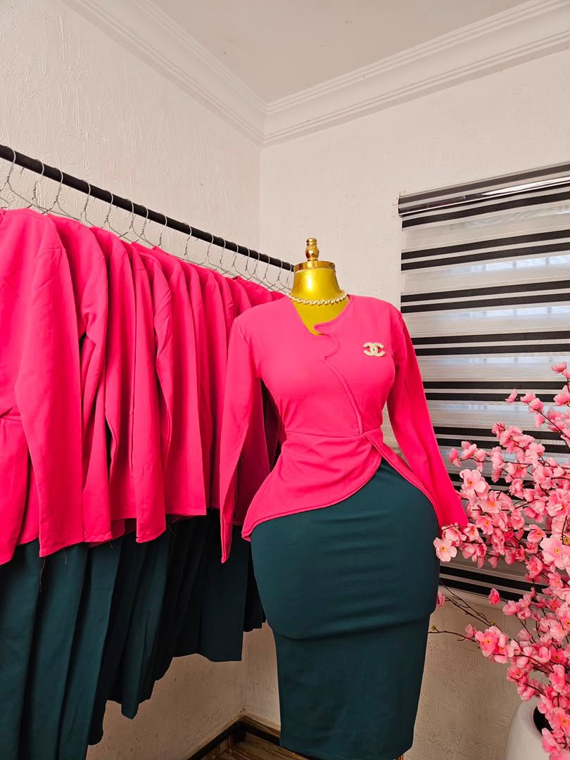 puk b4 womens hot pink peplum top and teal pencil skirt two piece s Women's Hot Pink Peplum Top and Teal Pencil Skirt Two Piece Set — Pels Unisex Kloset