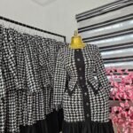 Women's Houndstooth Corporate Dress with Gold Buttons and Ruffle Hem — Pels Unisex Kloset