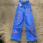 Women's Light Blue Baggy Jeans with Cherry Blossom Embroidery — Pels Unisex Kloset