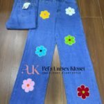 Women's Light Blue Baggy Jeans with Flower Patches — Pels Unisex Kloset