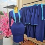 Women's Navy Corporate Dress with Sky Blue Collar — Pels Unisex Kloset