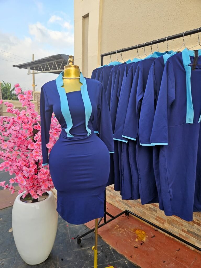 Women's Navy Corporate Dress with Sky Blue Collar — Pels Unisex Kloset