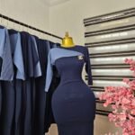 Women's Navy Corporate Dress with Sky Blue Shoulder Panel — Pels Unisex Kloset