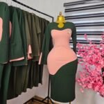 Women's Olive Green and Peach Colourblock Corporate Dress in Olive Green and Peach — Pels Unisex Kloset