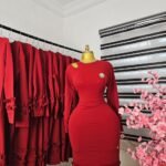 Women's Red Corporate Dress with Shoulder Cutout and Ruffle Hem — Pels Unisex Kloset