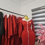 Women's Red Corporate Dress with White Sailor Collar — Pels Unisex Kloset