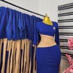 Women's Royal Blue and Tan Corporate Dress with Pearl Studs — Pels Unisex Kloset