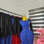 Women's Royal Blue Corporate Dress with Black Sleeves — Pels Unisex Kloset