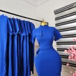 Women's Royal Blue Mock Neck Corporate Dress with Side Bow — Pels Unisex Kloset