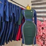 Women's Teal and Blue Colourblock Corporate Dress with Cream Piping — Pels Unisex Kloset