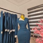 Women's Teal Corporate Dress with White Lapel Collar — Pels Unisex Kloset