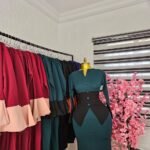 Women's Teal Green Corporate Dress with Black Peplum Panel — Pels Unisex Kloset