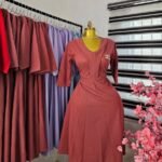Women's V-Neck Flare Corporate Dress in Rosewood — Pels Unisex Kloset