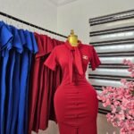 Women's Wine Corporate Dress with Tie Neck and Buttons — Pels Unisex Kloset